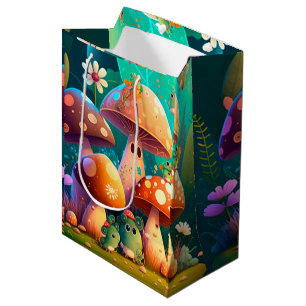 Lovely cute elves play under mushrooms gift bag