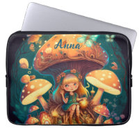 Lovely cute elves play under mushrooms