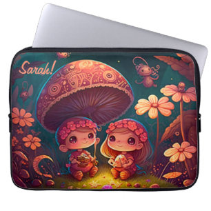 Lovely cute elves play under mushrooms           laptop sleeve