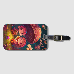 Lovely cute elves play under mushrooms luggage tag
