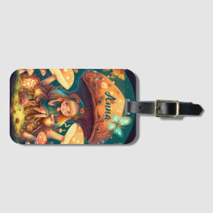 Lovely cute elves play under mushrooms luggage tag
