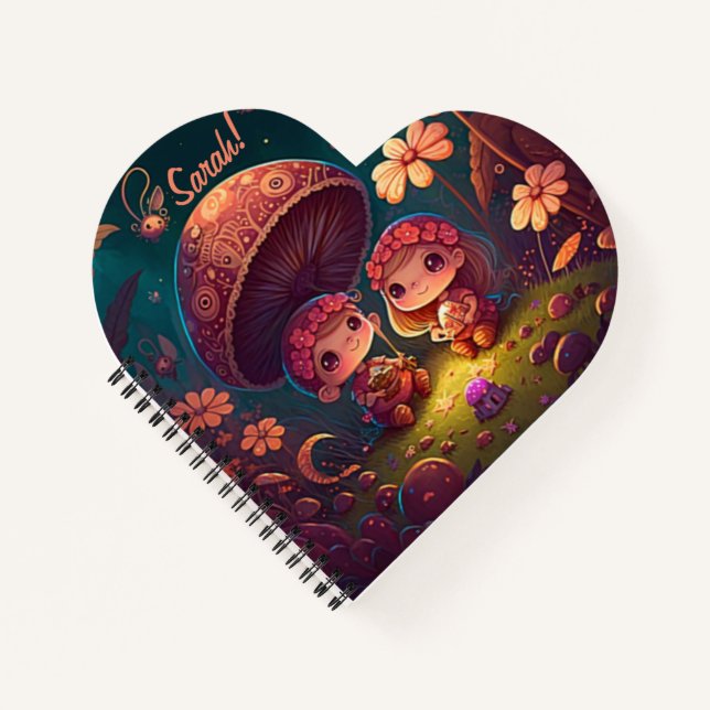 Lovely cute elves play under mushrooms             notebook (Front)