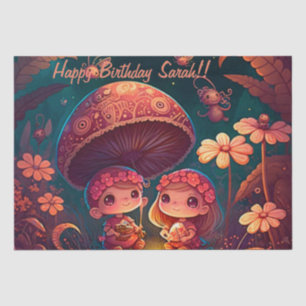 Lovely cute elves play under mushrooms         tissue paper