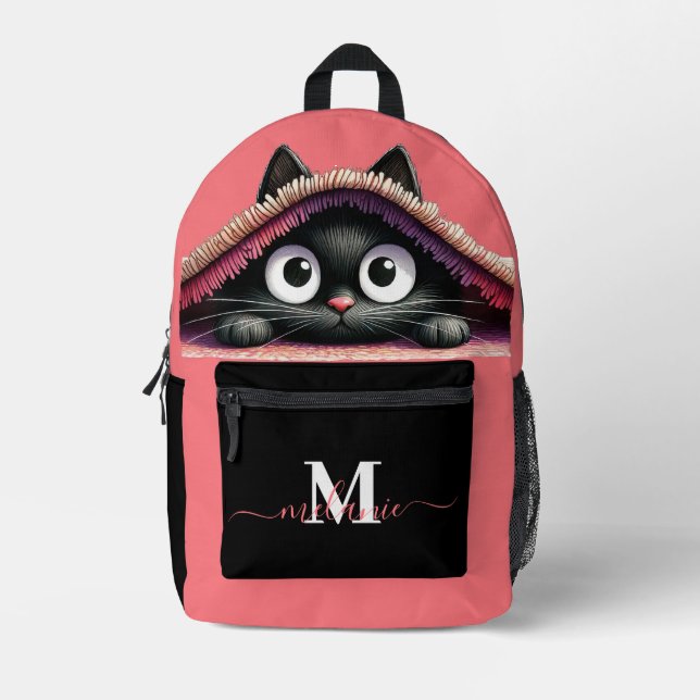 Lovely Cute Kitten Custom Monogram Script Name Printed Backpack (Front)
