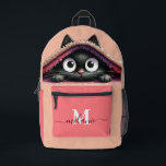 Lovely Cute Kitten Custom Monogram Script Name Printed Backpack<br><div class="desc">Adorable and personalised, the "Lovely Cute Kitten Custom Monogram Script Name Printed Backpack" is perfect for cat lovers of all ages. Featuring a charming illustration of a cute kitten, this backpack is as functional as it is delightful. The custom monogram and script name add a personal touch, making it a...</div>
