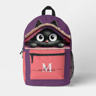 Lovely Cute Kitten Custom Monogram Script Name Printed Backpack