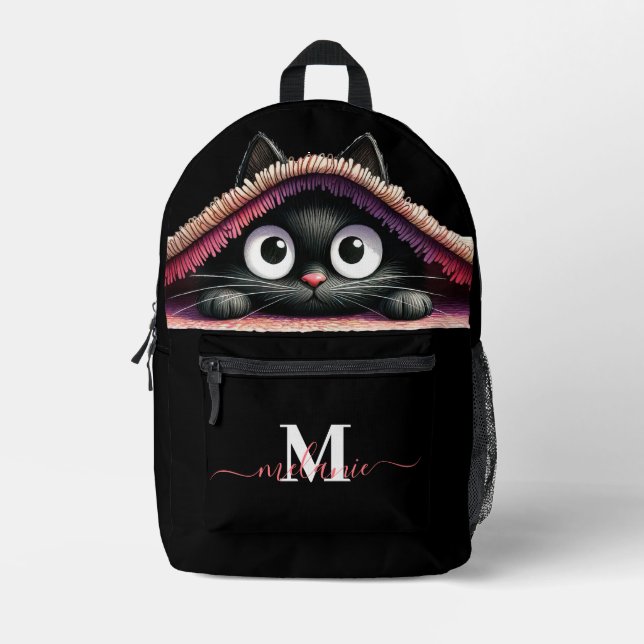 Lovely Cute Kitten Custom Monogram Script Name Printed Backpack (Front)
