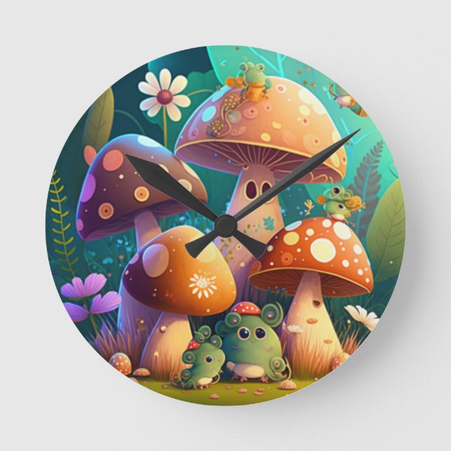 Lovely cute mushrooms for baby's room  round clock (Front)