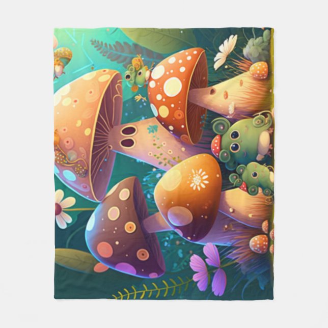 Lovely cute mushrooms for kid's room   fleece blanket (Front)