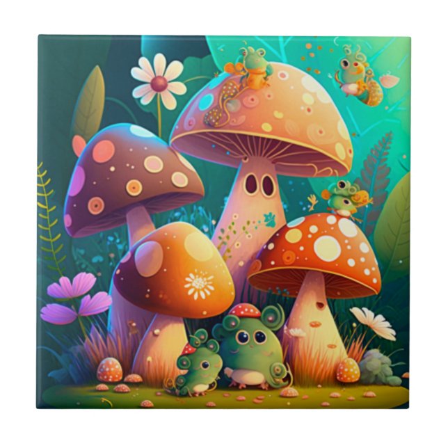 Lovely cute mushrooms for kid's room   tile (Front)