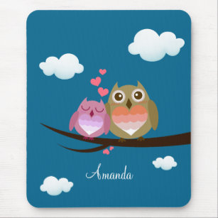 Lovely Cute Owl Couple Full of Love Heart Mouse Pad