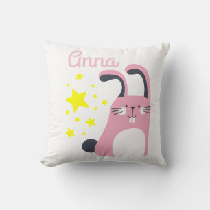 Lovely cute pink cartoon bunny with name cushion