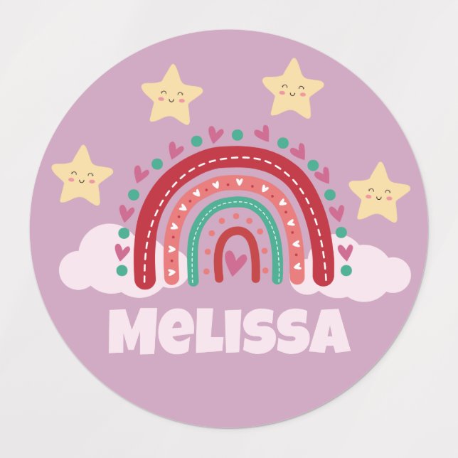 Lovely Cute Pink Red Rainbow Heart With Star (Design 1)