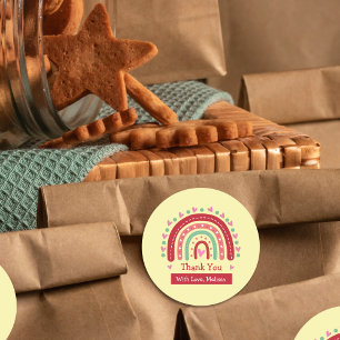 Lovely Cute Rainbow Heart Thank You  Classic Round Sticker