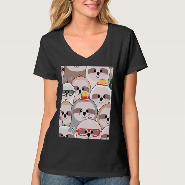 Lovely Cute Sloth In Pink Grey Pastel T-Shirt (Front)