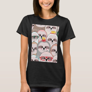 Lovely Cute Sloth In Pink Grey Pastel T-Shirt