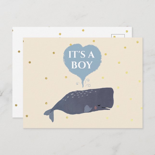 Lovely Cute Whale Baby Shower Its a Boy Announcement Postcard (Front/Back)