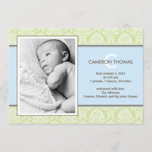 Lovely Damask Baby Boy Birth Announcement