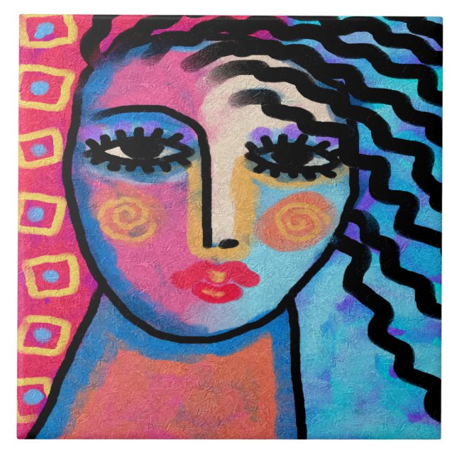 Lovely Day Abstract Digital Painting of a Woman Tile (Front)