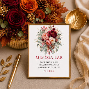 Lovely deep red floral autumn bridal shower mimosa poster