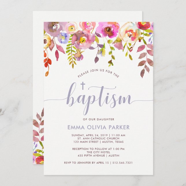 Lovely Delicate Floral | Baptism Invitation (Front/Back)