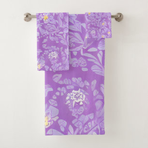 Lovely Delicate Purple & Yellow Flowers Bath Towel Set