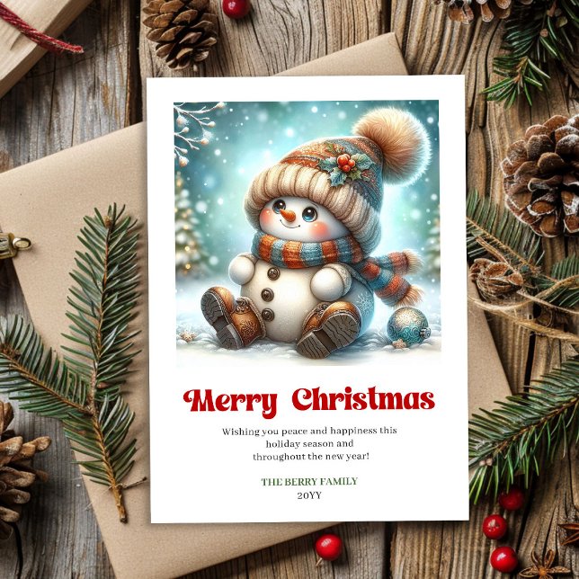 Lovely digital cartoon snowman classic Christmas   Holiday Card (Lovely digital cartoon snowman classic Christmas Holiday Card)