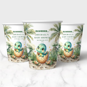 Lovely Dino Baby Shower Hatching Soon Name Paper Cups