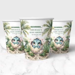 Lovely Dino Egg Baby Shower Hatching Soon Paper Cups