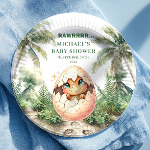 Lovely Dino Egg Baby Shower Hatching Soon Plates
