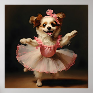 Lovely Dog Ballerina Dancing Vintage Poster