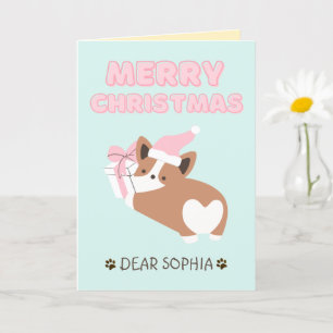 Lovely Dog in a Hat&Gift Happy Christmas Pastel  C Card