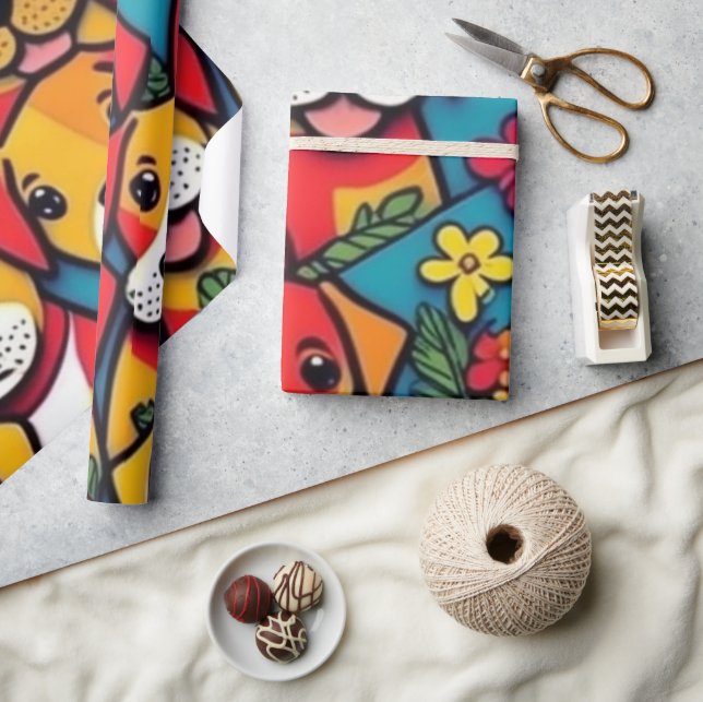Lovely dogs colourful dogs pet vibes Wrapping Pape Paper (Crafts)