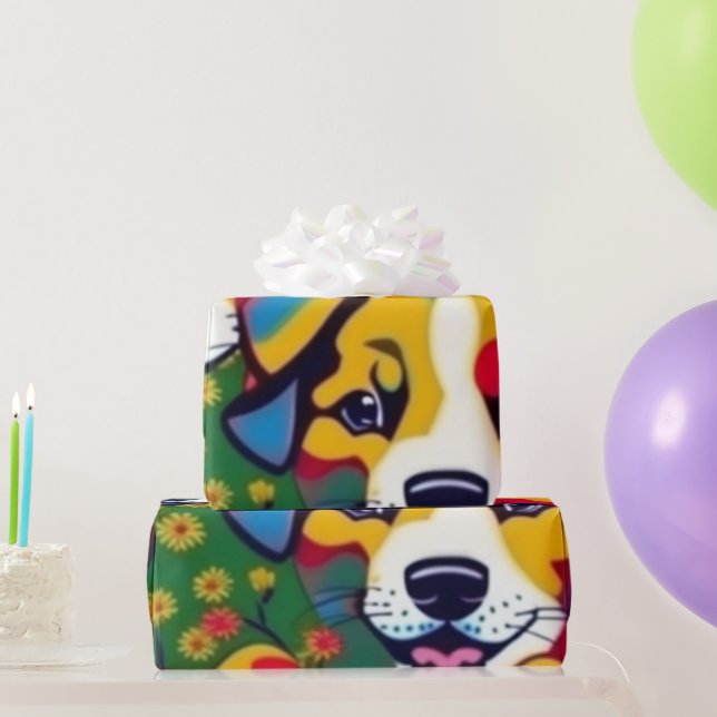 Lovely dogs colourful dogs pet vibes Wrapping Pape Paper (Party Gifts)