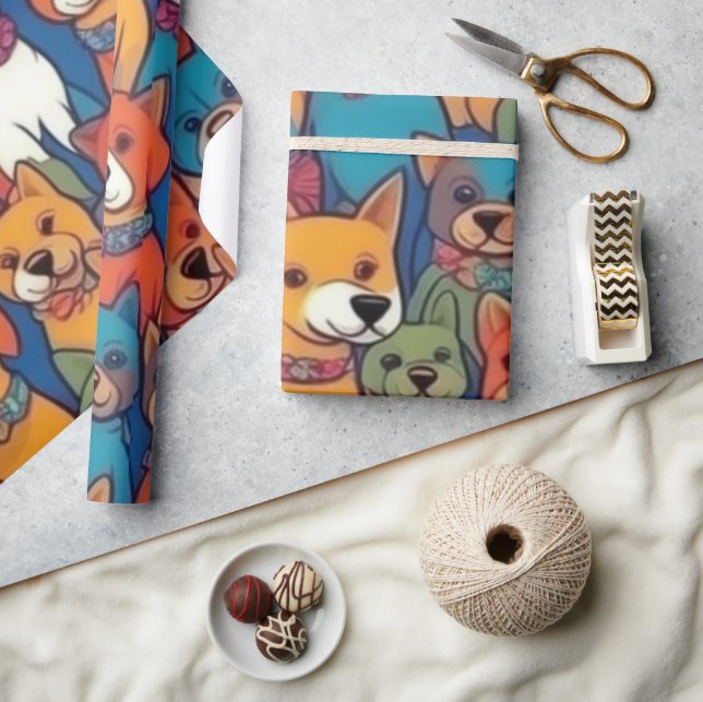 Lovely dogs colourful dogs pet vibes Wrapping Pape Wrapping Paper (Crafts)