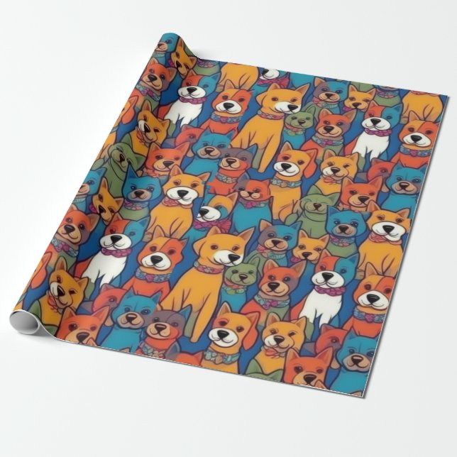 Lovely dogs colourful dogs pet vibes Wrapping Pape Wrapping Paper (Unrolled)