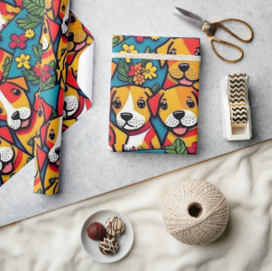Lovely dogs colourful dogs pet vibes Wrapping Pape Wrapping Paper