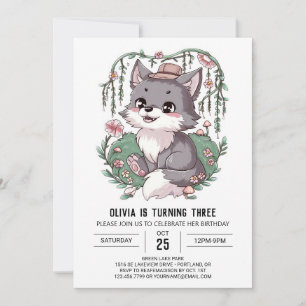 Lovely Dreamy Digital Wolf Birthday Invitation