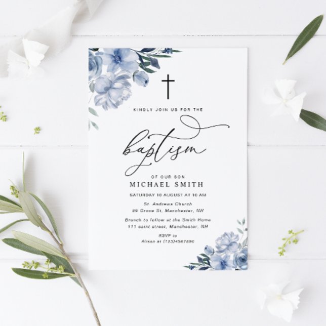 lovely dusty blue floral baptism invitation (Creator Uploaded)