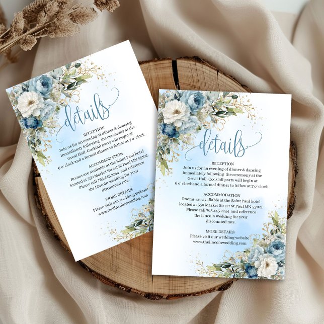 Lovely Dusty Blue Floral Gold Wedding Info Card (Lovely Dusty Blue Floral Gold Wedding Info Card

)