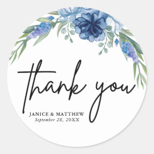 Lovely Dusty Blue Floral Wedding Classic Round Sticker