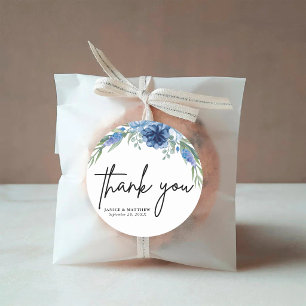 Lovely Dusty Blue Floral Wedding Classic Round Sticker