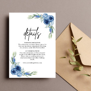 Lovely Dusty Blue Floral Wedding Details Enclosure Card