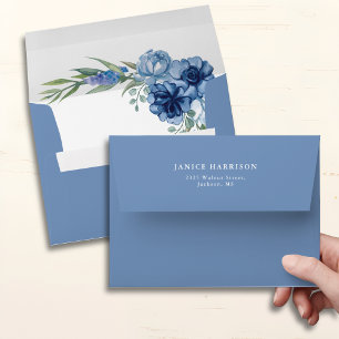 Lovely Dusty Blue Floral Wedding Envelope