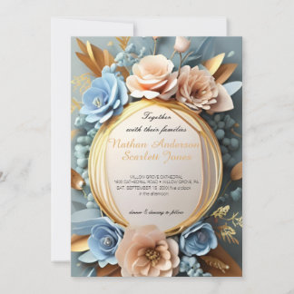lovely dusty blue floral wedding invitation