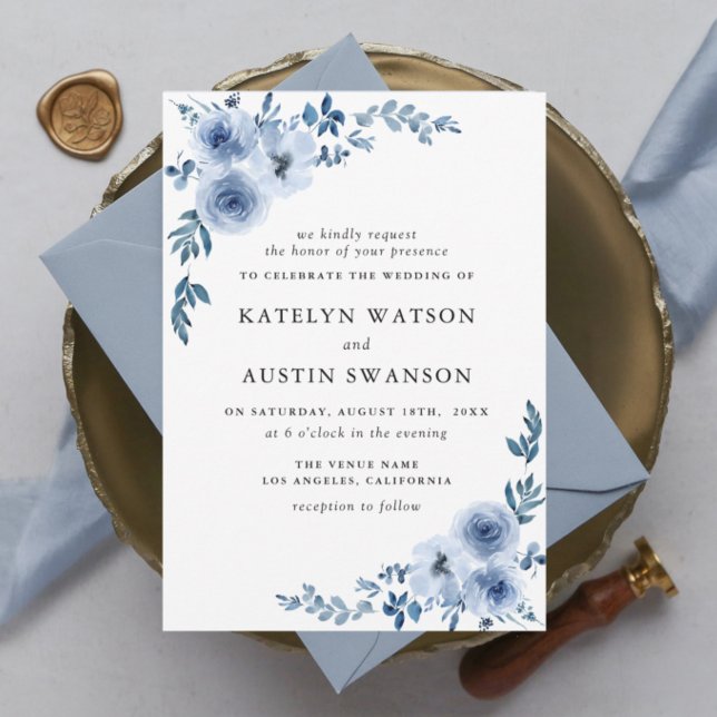lovely dusty blue floral wedding invitation (Creator Uploaded)
