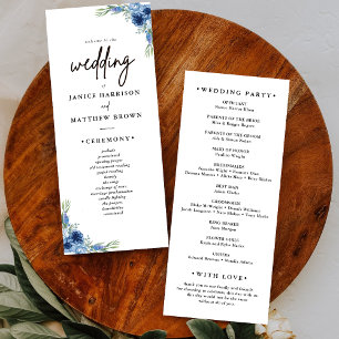 Lovely Dusty Blue Floral Wedding Programs
