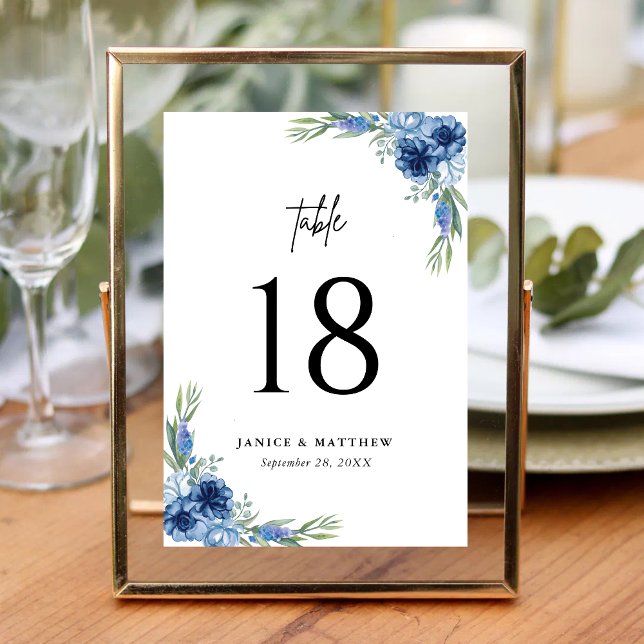 Lovely Dusty Blue Floral Wedding Table Number (Dusty blue floral table number adds romantic charm and guides guests with ease at weddings.)