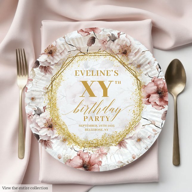 Lovely Dusty Pink Floral Birthday Paper Plates (Lovely Dusty Pink Floral Birthday Paper Plates

)