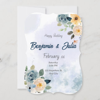 Lovely Dusty Watery Blue Yellow Floral wedding Card